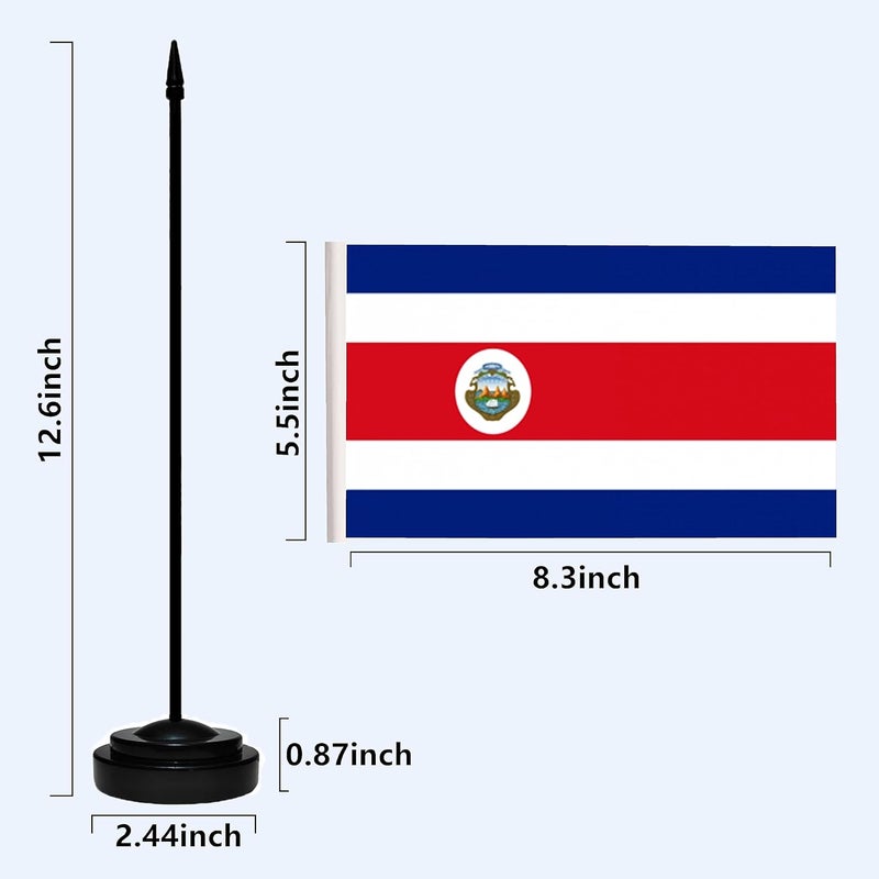 tibijoy USA American & Costa Rica Costa Rican Desk Flags, US Costa Rica Table Flag, Small Mini American & Costa Rican Twin Table Office Flag, Miniature Costa Rican and US Desktop Flag With 13" Solid Black Pole, Black Base - Image 3